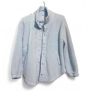 Hippie Rose Light Blue Sherpa Fleece Snap Front Jacket M
